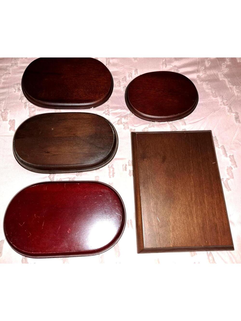 Set of 5 Solid Wood-Cherry/Walnut Display Stand Bases for Figurines/Trophies